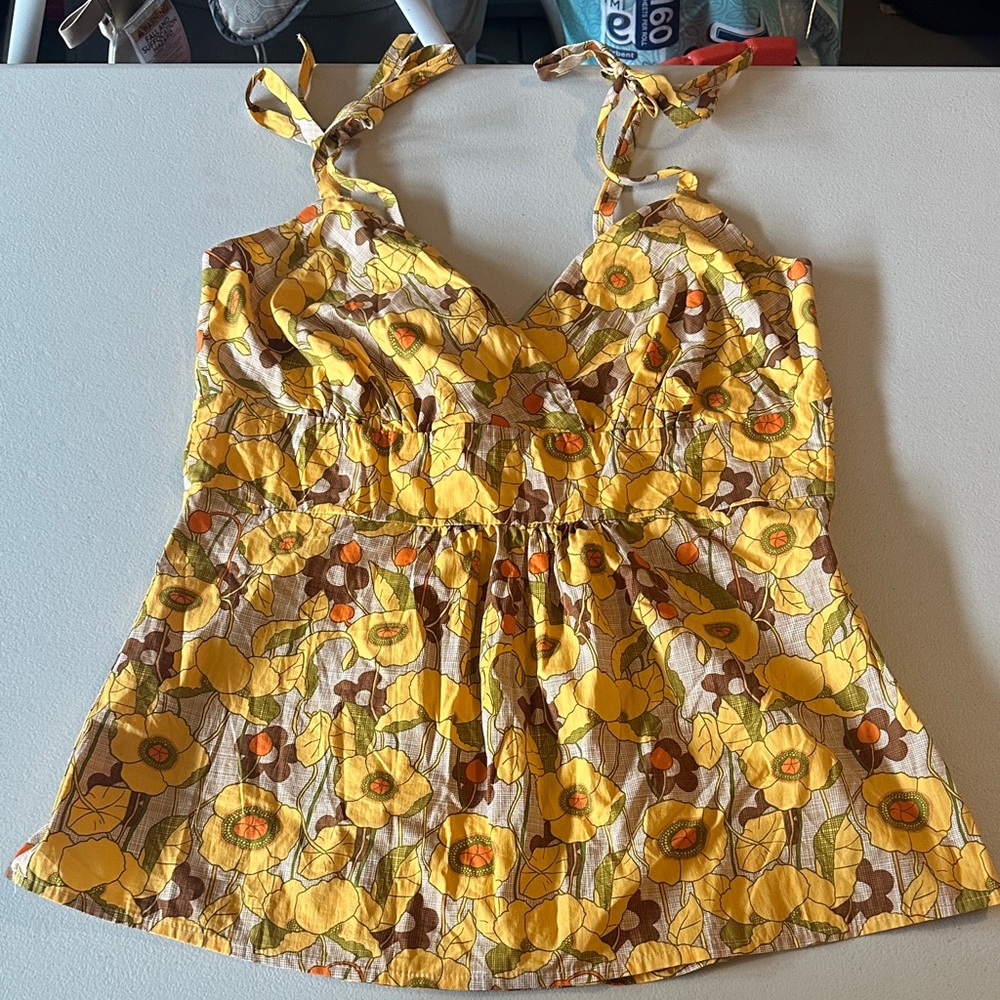 Floral Yellow and Brown Top